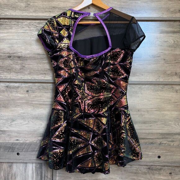 A Wish Come True 24203X Dance Costume Black Velvet Purple Gold Sequins Jazz Acro - Picture 2 of 10